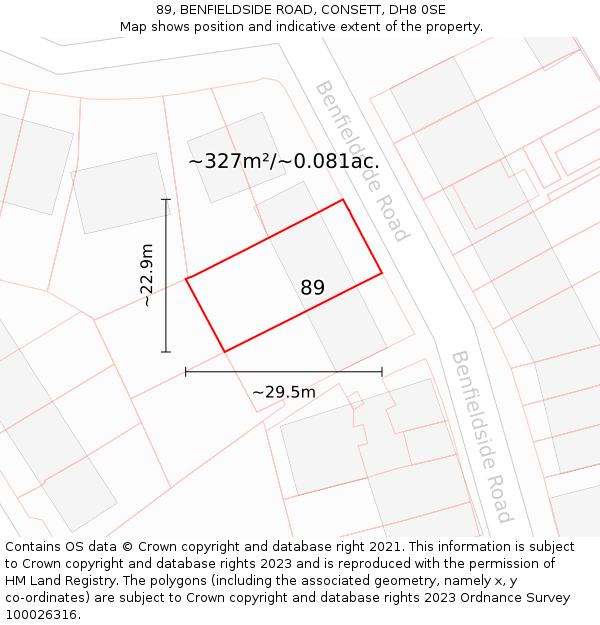 89, BENFIELDSIDE ROAD, CONSETT, DH8 0SE: Plot and title map