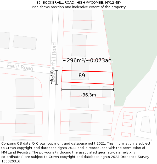 89, BOOKERHILL ROAD, HIGH WYCOMBE, HP12 4EY: Plot and title map