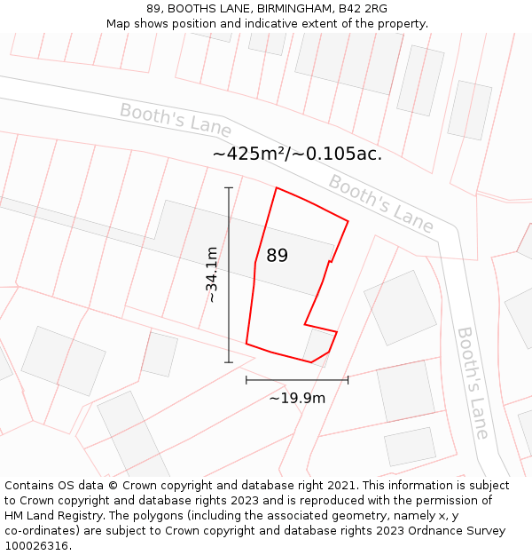 89, BOOTHS LANE, BIRMINGHAM, B42 2RG: Plot and title map