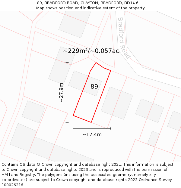 89, BRADFORD ROAD, CLAYTON, BRADFORD, BD14 6HH: Plot and title map