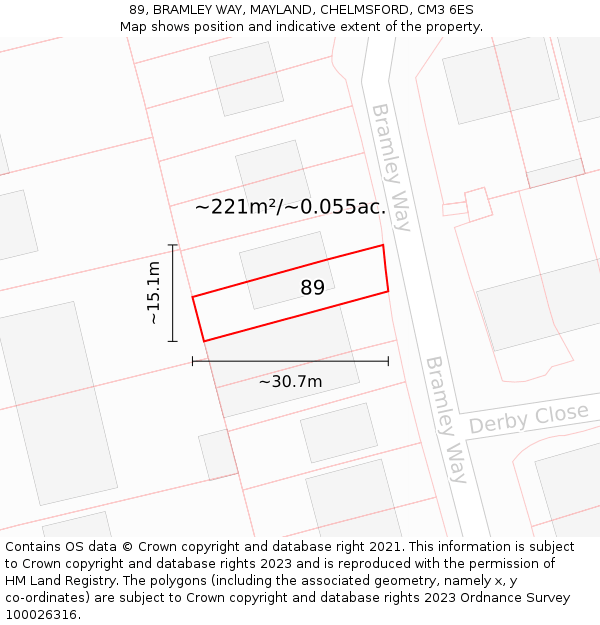 89, BRAMLEY WAY, MAYLAND, CHELMSFORD, CM3 6ES: Plot and title map