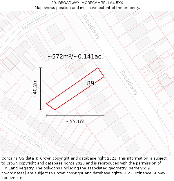 89, BROADWAY, MORECAMBE, LA4 5XX: Plot and title map