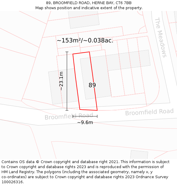 89, BROOMFIELD ROAD, HERNE BAY, CT6 7BB: Plot and title map