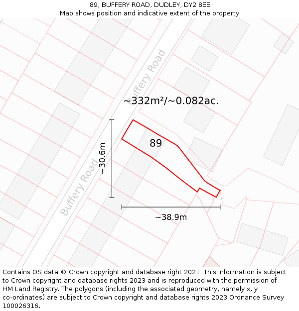 89, BUFFERY ROAD, DUDLEY, DY2 8EE: Plot and title map