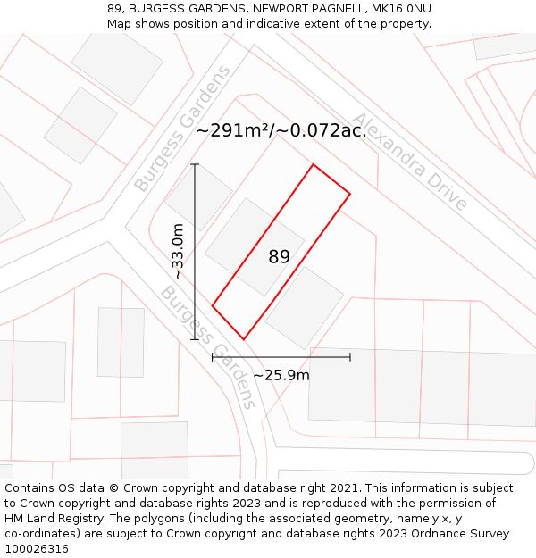 89, BURGESS GARDENS, NEWPORT PAGNELL, MK16 0NU: Plot and title map