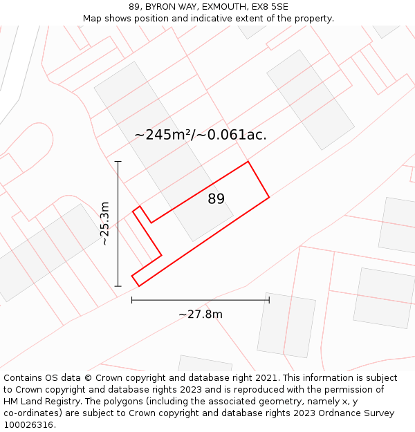 89, BYRON WAY, EXMOUTH, EX8 5SE: Plot and title map