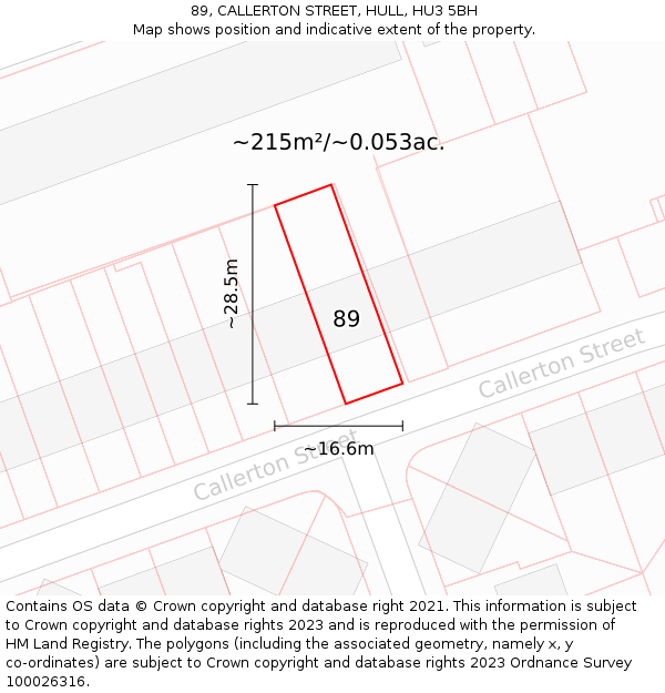 89, CALLERTON STREET, HULL, HU3 5BH: Plot and title map