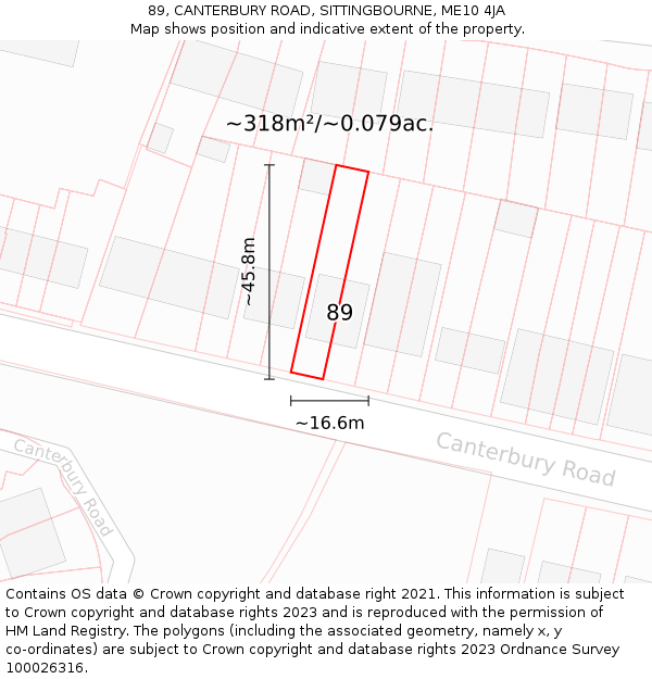 89, CANTERBURY ROAD, SITTINGBOURNE, ME10 4JA: Plot and title map