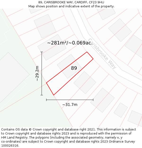 89, CARISBROOKE WAY, CARDIFF, CF23 9HU: Plot and title map