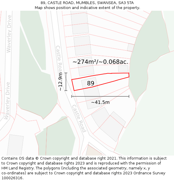 89, CASTLE ROAD, MUMBLES, SWANSEA, SA3 5TA: Plot and title map