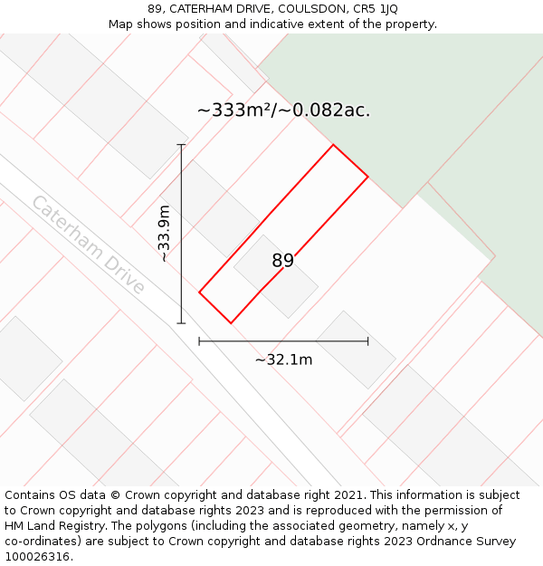 89, CATERHAM DRIVE, COULSDON, CR5 1JQ: Plot and title map