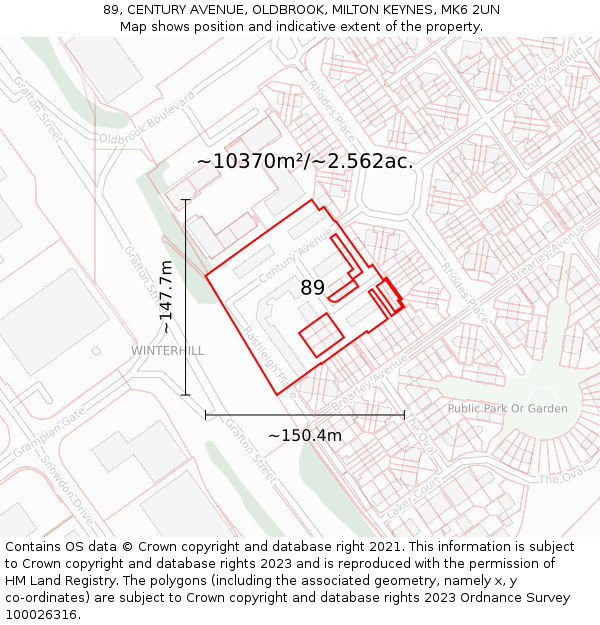 89, CENTURY AVENUE, OLDBROOK, MILTON KEYNES, MK6 2UN: Plot and title map