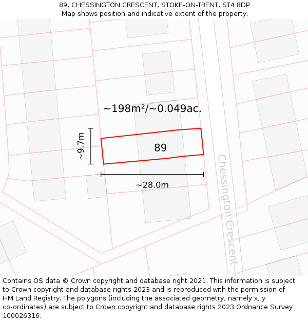 89, CHESSINGTON CRESCENT, STOKE-ON-TRENT, ST4 8DP: Plot and title map