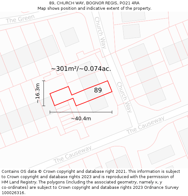 89, CHURCH WAY, BOGNOR REGIS, PO21 4RA: Plot and title map