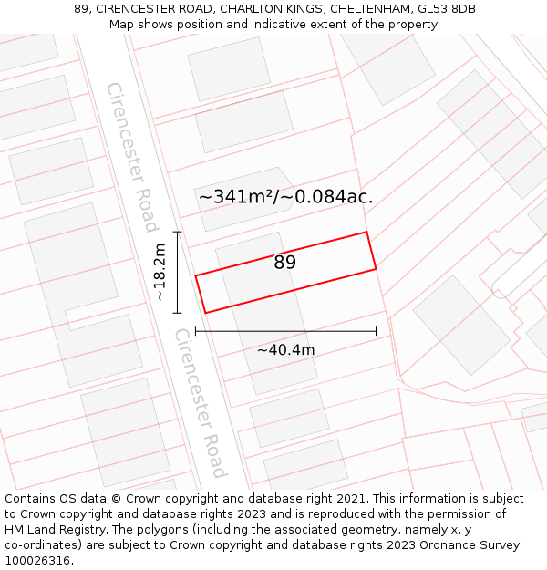 89, CIRENCESTER ROAD, CHARLTON KINGS, CHELTENHAM, GL53 8DB: Plot and title map