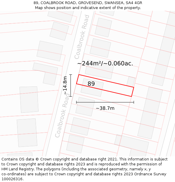 89, COALBROOK ROAD, GROVESEND, SWANSEA, SA4 4GR: Plot and title map