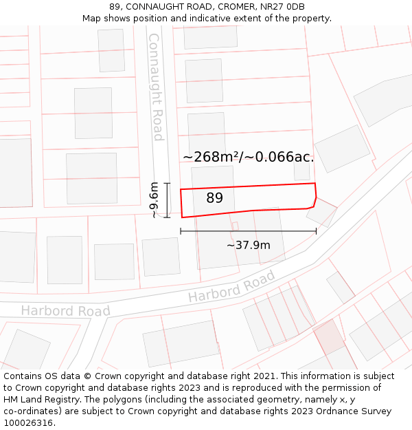 89, CONNAUGHT ROAD, CROMER, NR27 0DB: Plot and title map