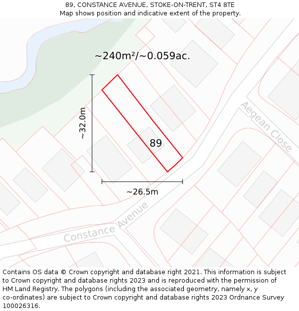 89, CONSTANCE AVENUE, STOKE-ON-TRENT, ST4 8TE: Plot and title map