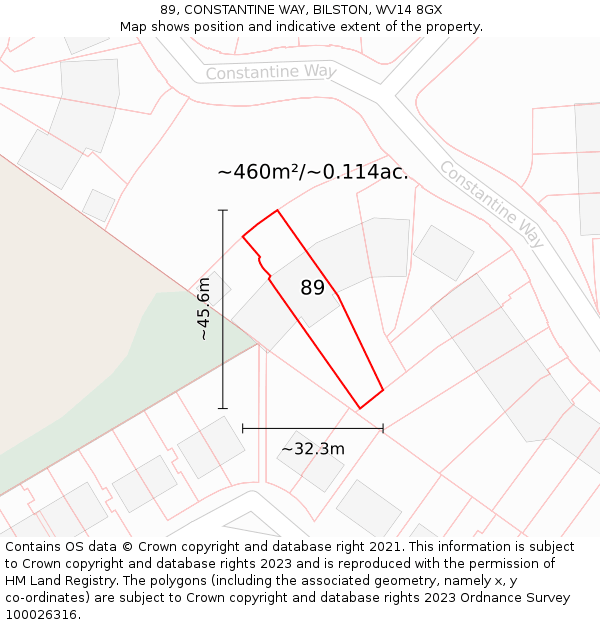 89, CONSTANTINE WAY, BILSTON, WV14 8GX: Plot and title map