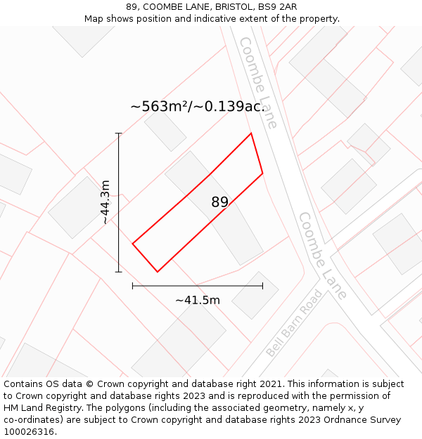 89, COOMBE LANE, BRISTOL, BS9 2AR: Plot and title map