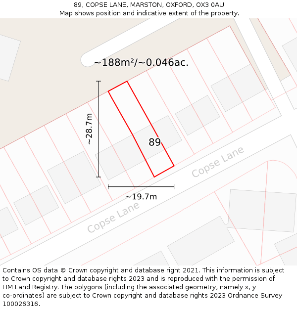 89, COPSE LANE, MARSTON, OXFORD, OX3 0AU: Plot and title map