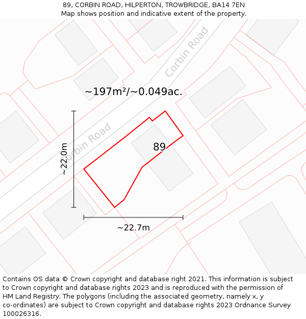 89, CORBIN ROAD, HILPERTON, TROWBRIDGE, BA14 7EN: Plot and title map