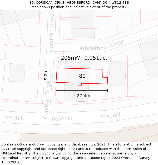 89, CORSICAN DRIVE, HEDNESFORD, CANNOCK, WS12 4SS: Plot and title map