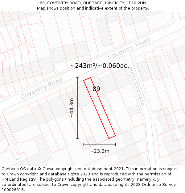 89, COVENTRY ROAD, BURBAGE, HINCKLEY, LE10 2HN: Plot and title map