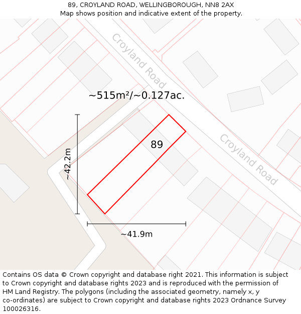 89, CROYLAND ROAD, WELLINGBOROUGH, NN8 2AX: Plot and title map