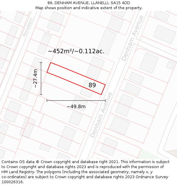 89, DENHAM AVENUE, LLANELLI, SA15 4DD: Plot and title map