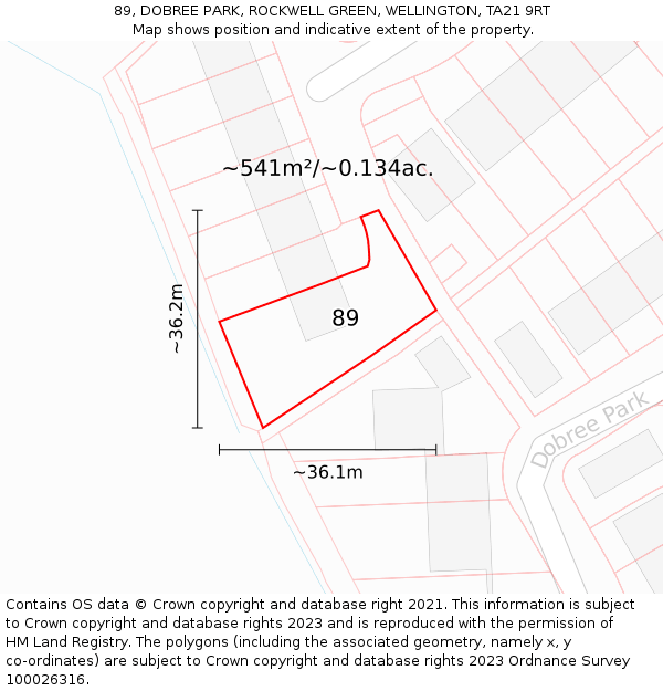 89, DOBREE PARK, ROCKWELL GREEN, WELLINGTON, TA21 9RT: Plot and title map