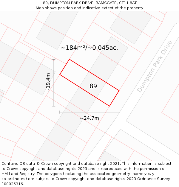 89, DUMPTON PARK DRIVE, RAMSGATE, CT11 8AT: Plot and title map