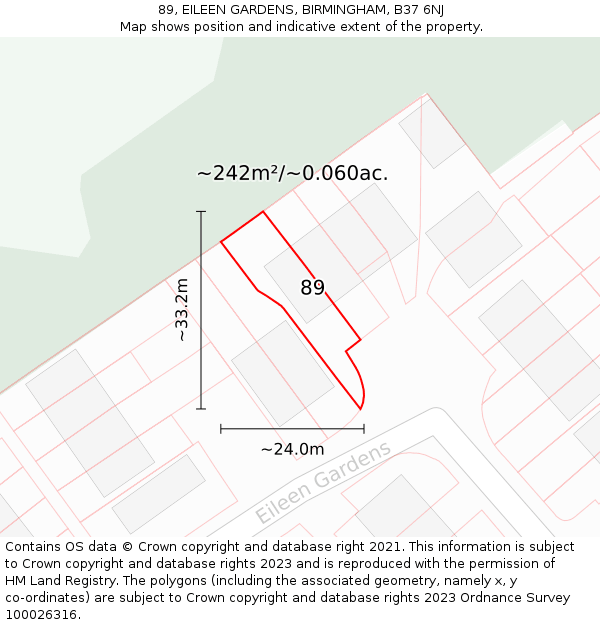 89, EILEEN GARDENS, BIRMINGHAM, B37 6NJ: Plot and title map