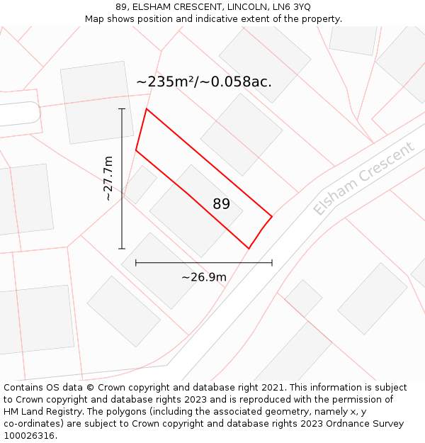 89, ELSHAM CRESCENT, LINCOLN, LN6 3YQ: Plot and title map