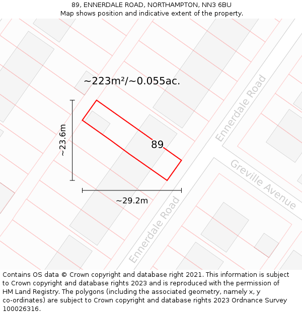 89, ENNERDALE ROAD, NORTHAMPTON, NN3 6BU: Plot and title map