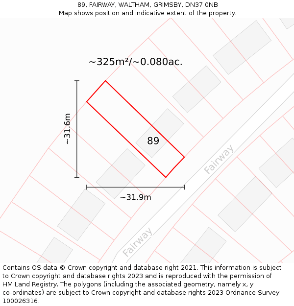 89, FAIRWAY, WALTHAM, GRIMSBY, DN37 0NB: Plot and title map