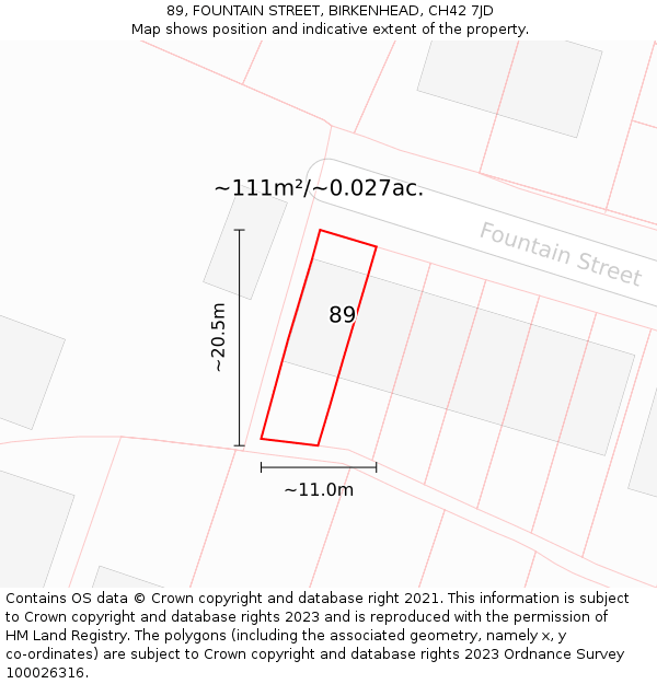 89, FOUNTAIN STREET, BIRKENHEAD, CH42 7JD: Plot and title map