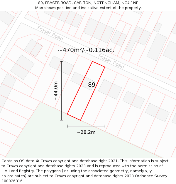 89, FRASER ROAD, CARLTON, NOTTINGHAM, NG4 1NP: Plot and title map