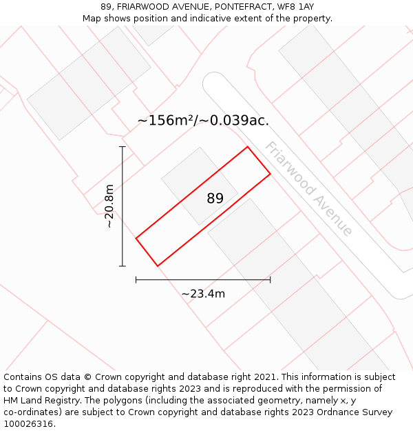 89, FRIARWOOD AVENUE, PONTEFRACT, WF8 1AY: Plot and title map