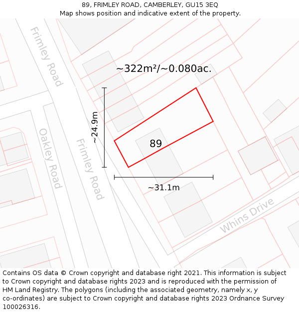 89, FRIMLEY ROAD, CAMBERLEY, GU15 3EQ: Plot and title map