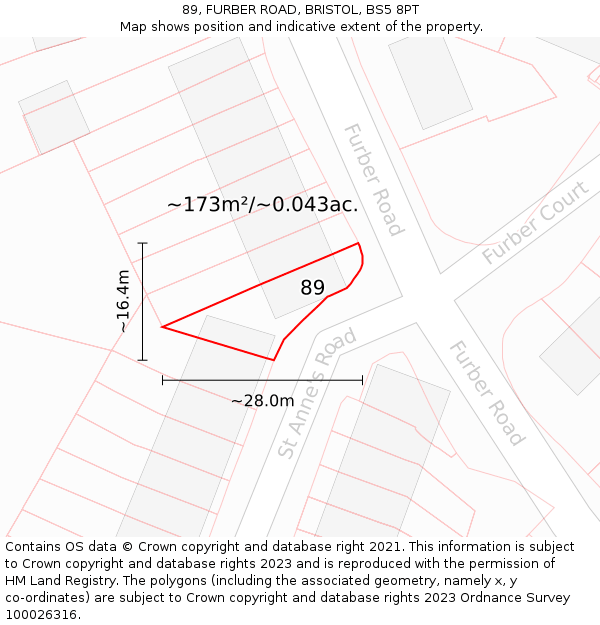 89, FURBER ROAD, BRISTOL, BS5 8PT: Plot and title map