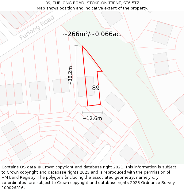 89, FURLONG ROAD, STOKE-ON-TRENT, ST6 5TZ: Plot and title map