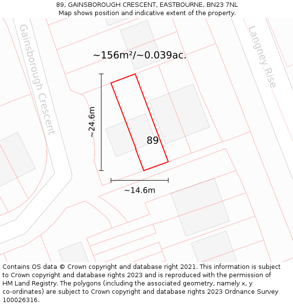 89, GAINSBOROUGH CRESCENT, EASTBOURNE, BN23 7NL: Plot and title map