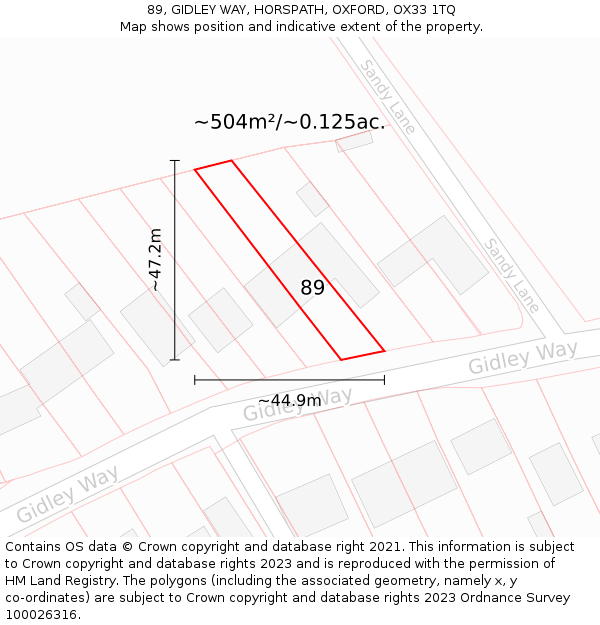 89, GIDLEY WAY, HORSPATH, OXFORD, OX33 1TQ: Plot and title map