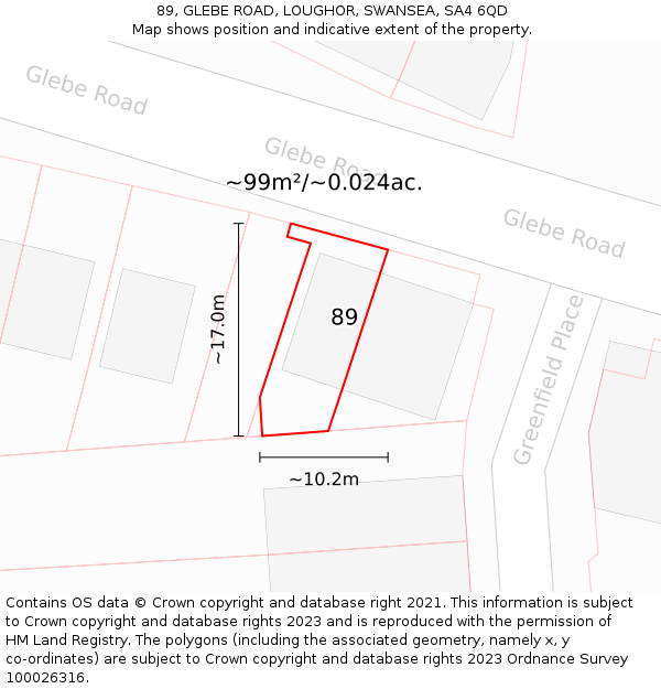 89, GLEBE ROAD, LOUGHOR, SWANSEA, SA4 6QD: Plot and title map