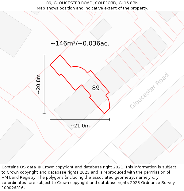 89, GLOUCESTER ROAD, COLEFORD, GL16 8BN: Plot and title map