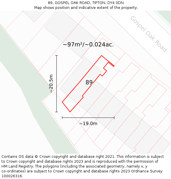 89, GOSPEL OAK ROAD, TIPTON, DY4 0DN: Plot and title map