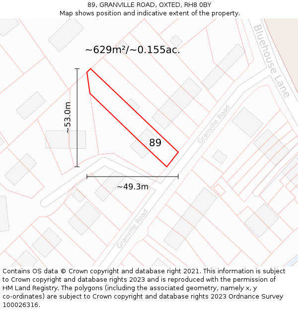 89, GRANVILLE ROAD, OXTED, RH8 0BY: Plot and title map