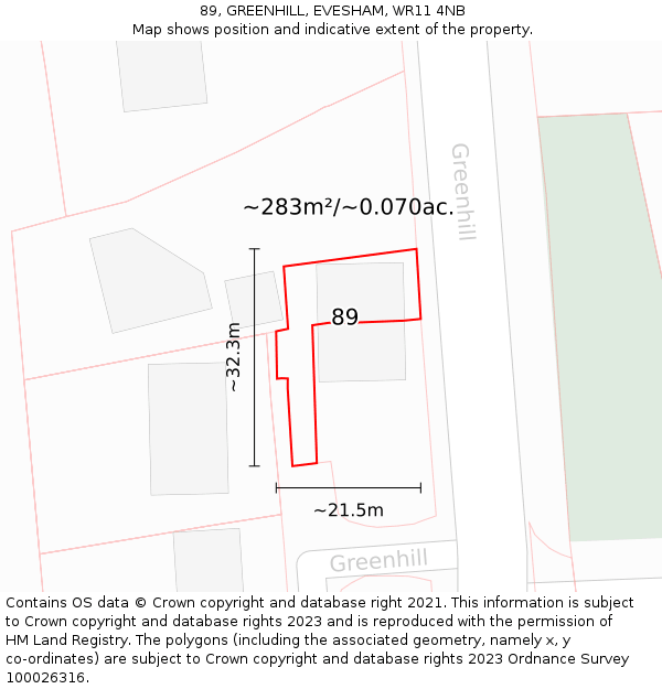 89, GREENHILL, EVESHAM, WR11 4NB: Plot and title map