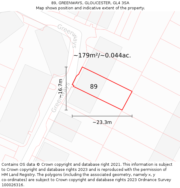 89, GREENWAYS, GLOUCESTER, GL4 3SA: Plot and title map